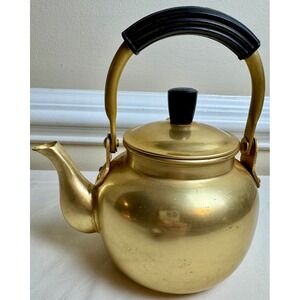Vintage Gold Aluminum Tea Kettle 1QT Small Stovetop Teapot Farmhouse Decor